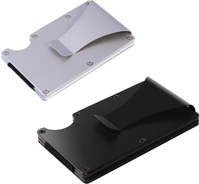 StealODeal Combo Silver Aluminium Alloy Rfid Protected Case With Black-Aluminium alloy 15 Card Holder(Set of 2, Silver, Black)