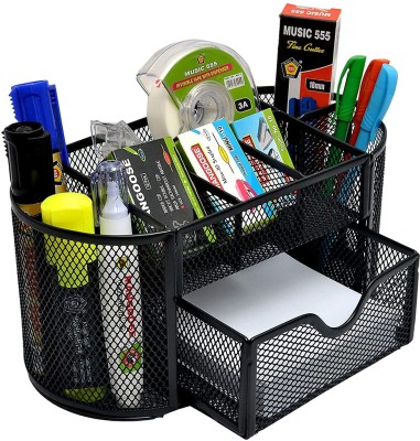 Kebica 9 Compartments Metal Mesh Stationary Accessories Storage Drawer for Desk Organizer Pen Stand Size-10in(Black)