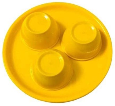 Kanha Pack of 6 Plastic Dinner Set 3 Plates + 3 Bowls Microwave Dishwasher Safe for Heating & Serving for Breakfast – Yellow Dinner Set(Yellow, Microwave Safe)
