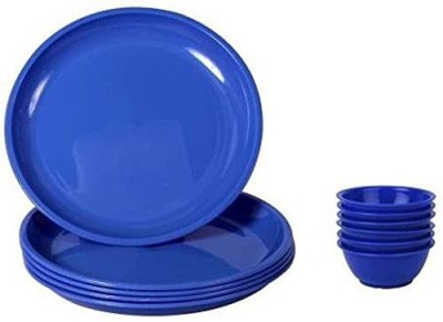 Everbuy Pack of 4 Plastic Microwave Safe Unbreakable Round Big Dinner Set, plate and bowl set Dinner Set(Microwave Safe)