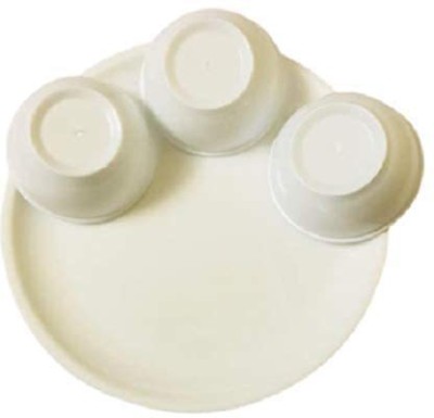 Kanha Pack of 8 Plastic Round White Full Size 4 Dinner Plate ||4 Veg. Bowl Plastic Microwave Safe Dinner Plates (Set of 8; Plate Size:- 11 Inches Dinner Set(White, Microwave Safe)
