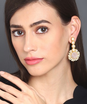 SOHI Gold-Plated druzy stone studd long earrings Brass Drops & Danglers