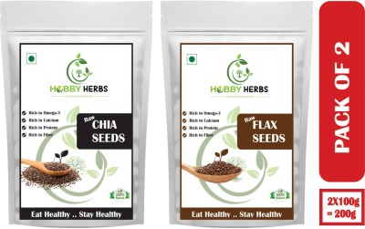 Hobby Herbs Chia Seeds Flax Seeds Combo | Seeds For Weightloss and Eating | Raw Chia Seeds | Raw Flax Seeds |100gm Each Chia Seeds, Brown Flax Seeds(200 g, Pack of 2)