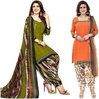 Jevi Prints Crepe Checkered, Floral Print Salwar Suit Material