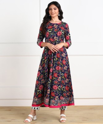 RADHEY FAB Women Printed Anarkali Kurta(Black)