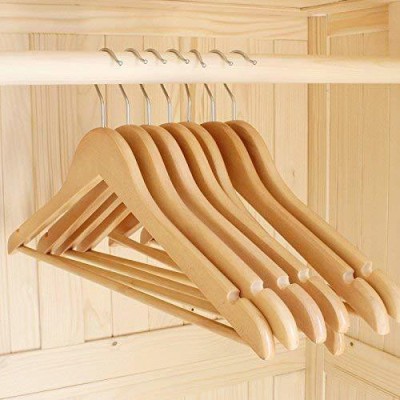 KETTLEKANE Solid Wooden Garment Hangers | Cloths Hanger with Shoulder Notches and Smooth Finish | 360 Degree Swivel Chrome Hook | Cloths Hanger for Wardrobe with Non Slip bar Set of (4) Wooden Coat Pack of 4 Hangers For  Coat