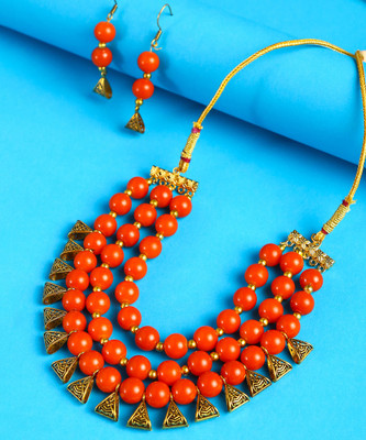 SOHI Brass Gold-plated Orange Jewellery Set(Pack of 1)