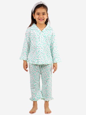 Superminis Kids Nightwear Girls Printed Cotton(Green Pack of 1)