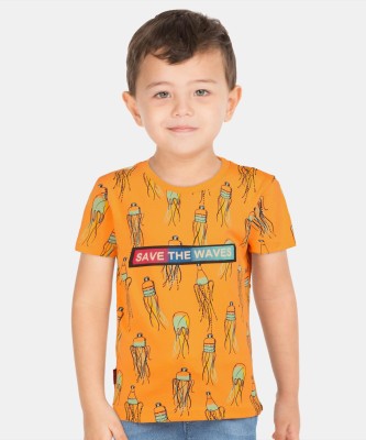 GINI & JONY Baby Boys Printed Cotton Blend Regular T Shirt(Orange, Pack of 1)