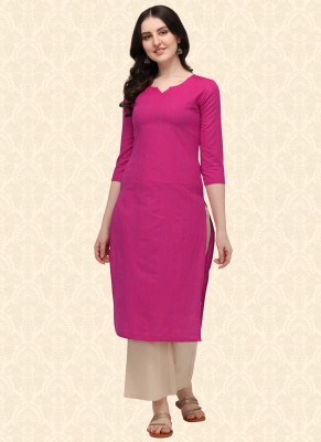 Hritika Women Solid Straight Kurta(Pink)