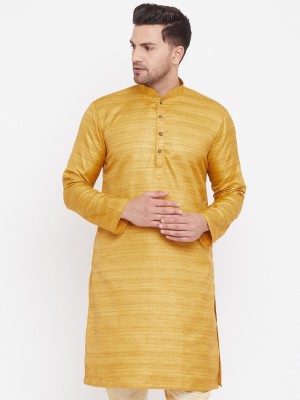 VASTRAMAY Men Self Design Straight Kurta(Yellow)