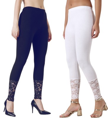 aakrushi Ankle Length  Ethnic Wear Legging(White, Dark Blue, Solid)