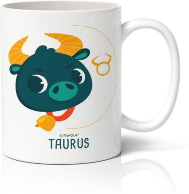 FAVOLA Zodiac Sign Taurus Printed Ceramic Coffee White - 1 Piece,350ml Ceramic Coffee Mug(350 ml)