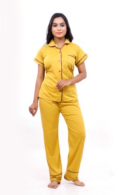 jagdish creation Women Solid Yellow Night Suit Set