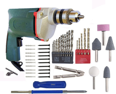 DUMDAAR 10mm Drill machine 13pc HSS Stone Masonry Ph2 bit 10+10 Screw Patch Screwdriver Power & Hand Tool Kit(47 Tools) DUMDAAR 10mm Drill machine 13pc HSS Stone Masonry Ph2 bit 10+10 Screw Patch Screwdriver Power & Hand Tool Kit(47 Tools)