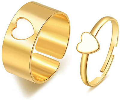 Sorellaz Womens Golden Heart Adjustable Open Ring: Pack of 2 Alloy Ring