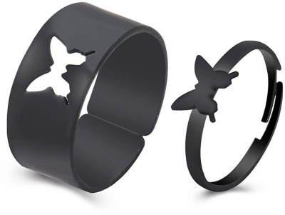 Sorellaz Womens Black Butterfly Adjustable Open Ring: Pack of 2 Alloy Ring