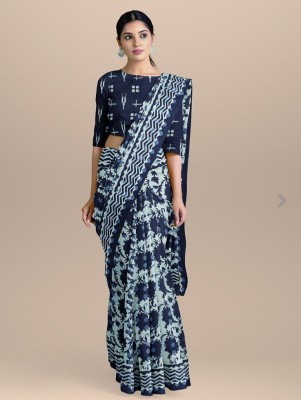 Hansika Art Printed Daily Wear Pure Cotton Saree(Dark Blue)