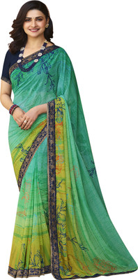 DIKONA DESIGNER Floral Print Bollywood Georgette, Chiffon Saree(Light Green)
