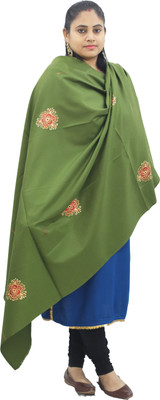 KAVIM Wool Embroidered Women Shawl(Green)