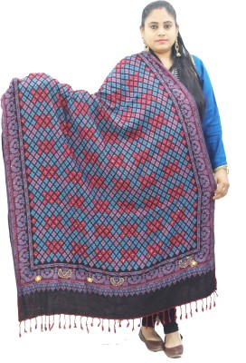 Vrinde Wool Checkered Women Shawl(Black, Blue)