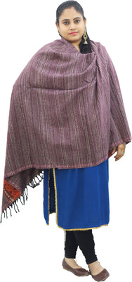 KAVIM Wool Self Design Women Shawl(Purple, Grey)