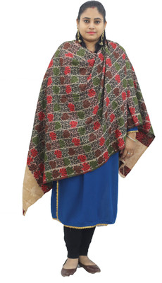 KAVIM Wool Floral Print Women Shawl(Beige)