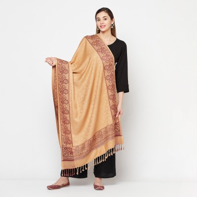 Kashmiri queen Acrylic Self Design Women Shawl(Beige)