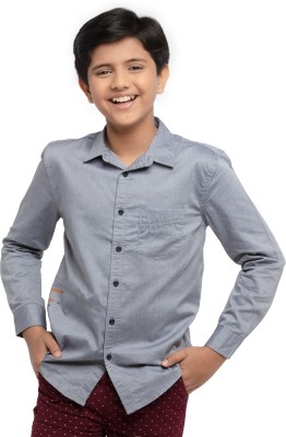 Under Fourteen Only Boys Solid Casual Grey Shirt