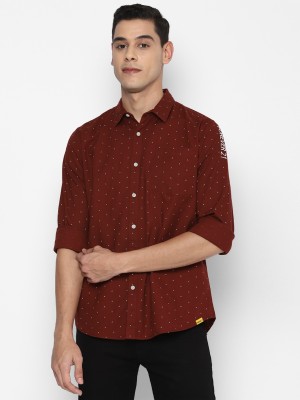 FOREVER 21 Men Polka Print Casual Maroon Shirt