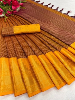 VRINDITA FASHION Woven Kanjivaram Art Silk, Cotton Silk Saree(Orange)