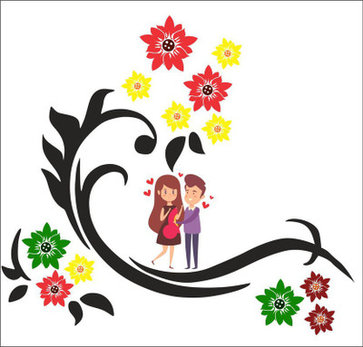 Vijaya enterprises 91 cm Love couple amnd multicolor flower sticker size (101x91 cm) Self Adhesive Sticker(Pack of 1)
