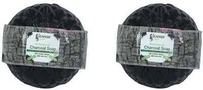 SEAPARK Premium Activated Charcoal Bath Soap-Enriched with Natural Essential Oils For Removes acne and blackheads (200gms) Black(2 x 100 g)