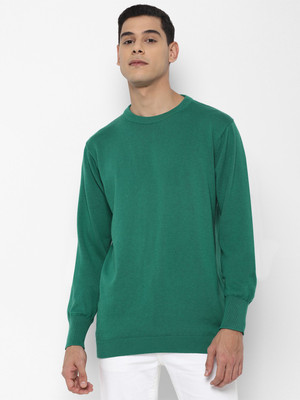 FOREVER 21 Solid Round Neck Casual Men Green Sweater
