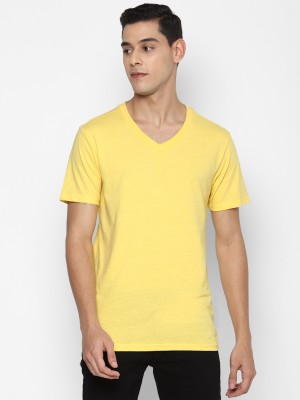 FOREVER 21 Solid Men V Neck Yellow T-Shirt