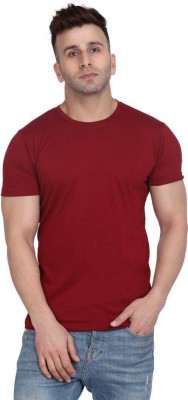 INDIZO Solid Men Round Neck Maroon T-Shirt