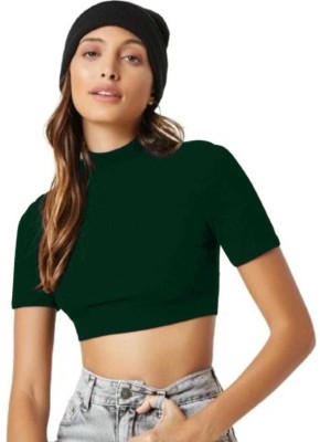 Dream Beauty Fashion Casual Half Sleeve Solid Women Dark Green Top