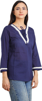 RIHANI FAB Casual Self Design Women Dark Blue Top