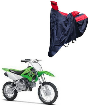Oshotto Waterproof Two Wheeler Cover for Kawasaki Dust and Water Proof Double Mirror Pocket Taffeta Bike Body Cover Compatible with Kawasaki KLX 110(Red, Blue)