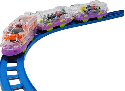 Veryke Musical Train Set with Long Track for Kids with Rotating Gears Transparent Plastic Body, Battery Operated Train Set(Multicolor)