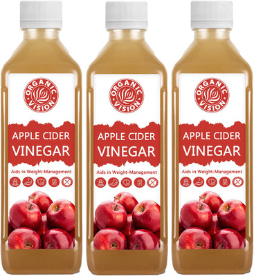 Organic Vision Combo of 3 Apple Cider Vinegar Unfiltered And Undiluted ACV for Weight Loss with Mother Vinegar(3 x 500 ml)