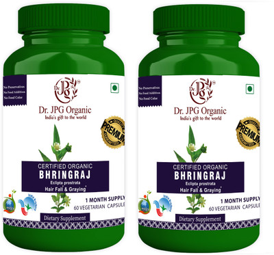 Dr. JPG Organic Bhringraj Capsules For Hair Fall & Graying 120 Veg. Capsules(2 x 60 Capsules)