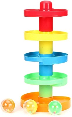 vworld Fun And Learn 5 Layer Tower with Roll Swirling Ramps and 3 Balls Development Puzzle Educational Toys for Babies Toddlers Play Baby Spiral Fun - Multi color(Multicolor)