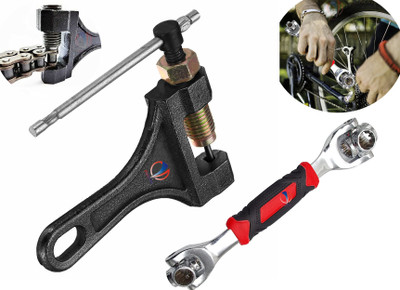 Mass Pro 1Pcs Chain Link Remover + 1Pcs Multi 1 Multi Wrench Tool Spanner(48 in 1) Splitter Kit Cutter Tool Motorcycle Breaker Removal Repair Tool Set Hand Tool Kit(2 Tools)