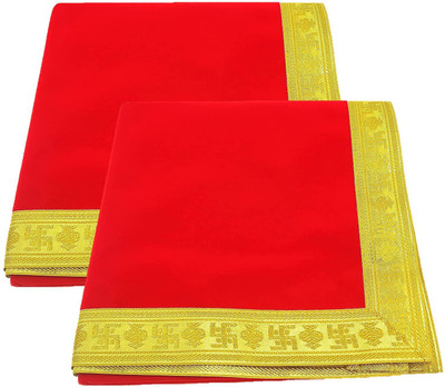 KAM HOME Big Large Size Plain Velvet Red Cloth for God Pooja Table/Chowki Aasan Kapda Mat/Velvet Altar Cloth for Puja Home Mandir and Temple (Pack of 2) Altar Cloth(Pack of 2)