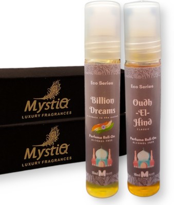 MYSTIQ Perfume Roll-on | Pack of 2 (15ml each) | Eco Series | Oudh-El-Hind Classic | Billion Dreams | Alcohol Free Concentrated Long Lasting Attar | Fresh Perfume Combo | Gift Set Herbal Attar(Oud (agarwood), Natural)