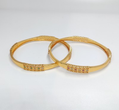 AK Brass, Metal Cubic Zirconia, Diamond Gold-plated Bangle Set(Pack of 2)