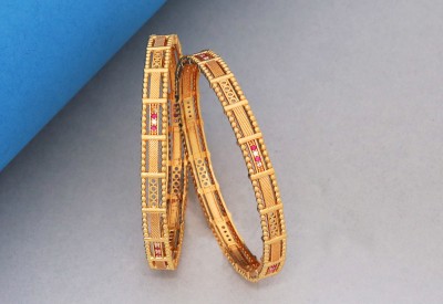 AK Brass, Metal Cubic Zirconia, Diamond Gold-plated Bangle Set(Pack of 2)