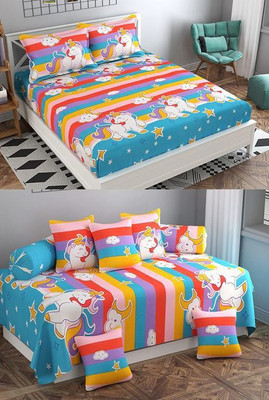 HOMYBEES Microfiber Double Flat 250 TC Cartoon Bedsheet(Pack of 2, MULTI-007)