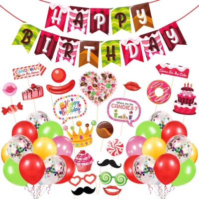 ZYOZI CandyTheme Party Supplies for Girls Baby Birthday Decorations Favors With Banner,Photo Booth and Balloons( pack of 48)(Set of 48)